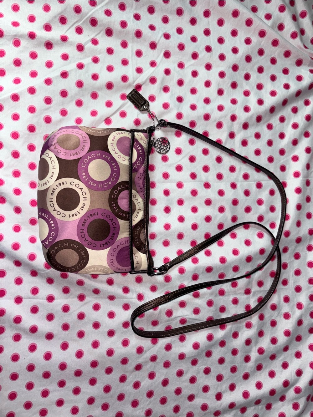 Coach Purple & Brown Circle Signature Crossbody Bag